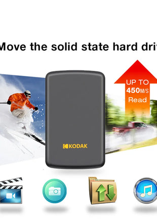Disco rigido HDD esterno portatile Kodak Disco rigido esterno USB 3.0 da 5 Gbps 500G 1 TB Archiviazione di grande capacità PS4/Xbox/PC e video 4K