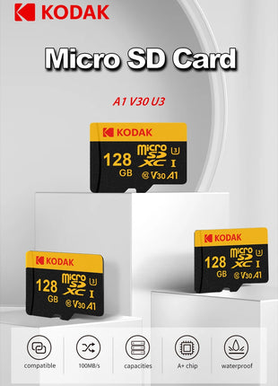 KODAK Scheda di memoria Micro SD 64 GB TF Flash 32 GB Class10 Schede SD 128 GB 256 GB 512 GB U3 V30 A1 Scheda di archiviazione per telecamera per auto PC Telefono