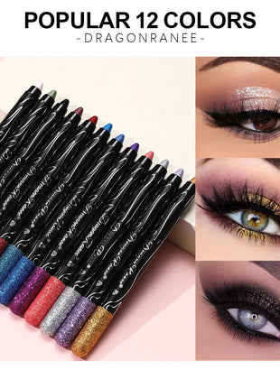 12 Colors Long-lasting Glitter Eyeshadow Pencil Pigment Blue Brown Black Eyeliner Pen Women Fashion Shimmer Eye Shadow Makeup - Riparo82