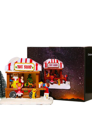 LED Musica natalizia Casa di popcorn Decorazione natalizia Scena Villaggio Statua rotante Decorazioni natalizie per la casa Decorazioni per il desktop Regalo di Natale per bambini