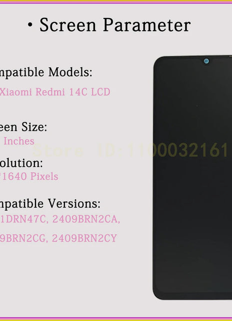 IPS Per Xiaomi Redmi 14C Display LCD 2409BRN2CA 2411DRN47C Touch Screen Digitizer Per Redmi 14C Display 2409BRN2CY Sostituzione - riparo82