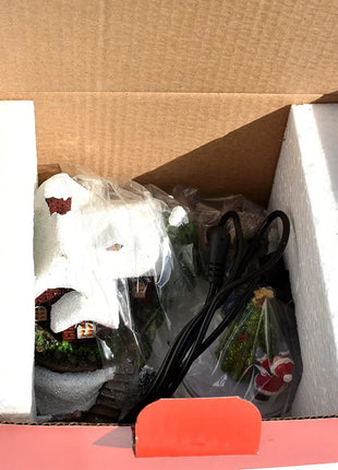 Ornamento per la casa di Natale illuminato a LED, arredamento del villaggio europeo con design musicale e fiocco di neve, decorazione da tavolo delle fiabe invernali