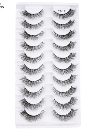 10 Pairs Faux Mink Eyelashes Handmade Natural False Eyelashes Soft Cross Messy Eye 3D Curly Eyelashes Extension Makeup Tools - Riparo82