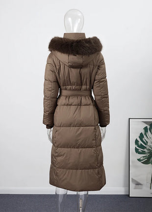 Cappotto lungo in cotone con cappuccio trapuntato imbottito da donna caldo Colletto alla coreana solido allentato Cappotti con cerniera con lacci 2025 Capispalla invernale da donna