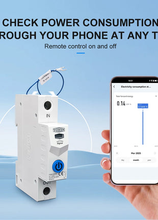 TOMZN TUYA 1-63A 1P 2P WIFI Smart Switch Energy Meter Circuit Breaker voltage current leakage temperature protection cut off L+N - Riparo82