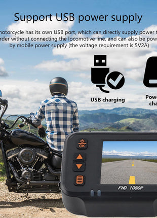 2in Motorcycle Driving Recorder Dash Cam 1080P+720P HD Lens Rainproof DVR Loop Recording Front Rear Motorcycle Recorder Dash Cam - Riparo82