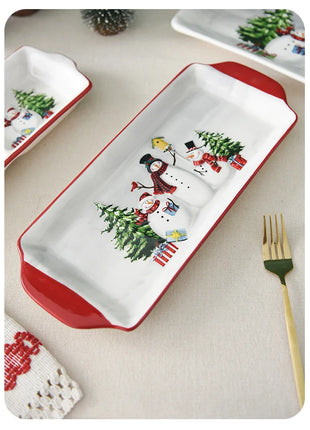 Piatto in ceramica natalizia Piatto da pranzo rettangolare in rilievo creativo di Babbo Natale Piatto da dessert per torta occidentale Stoviglie da cucina - riparo82