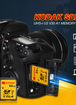 KODAK Scheda SD originale ad alta velocità 256G 128G 64G 32G Scheda di memoria SD SDXC V30 per fotocamera 4K HD per auto DV SLR