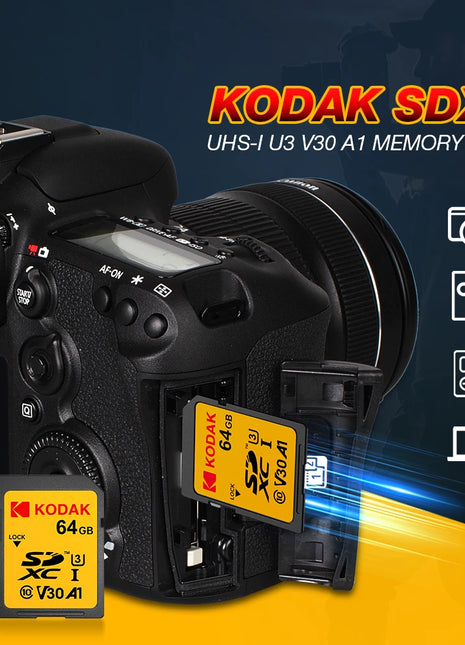 KODAK Scheda SD originale ad alta velocità 256G 128G 64G 32G Scheda di memoria SD SDXC V30 per fotocamera 4K HD per auto DV SLR