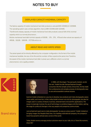 Kodak Disco rigido esterno portatile da 2,5 pollici PHDD 500 GB/1 TB USB 3.0 per PS5 Xbox PC Mac Desktop MacBook