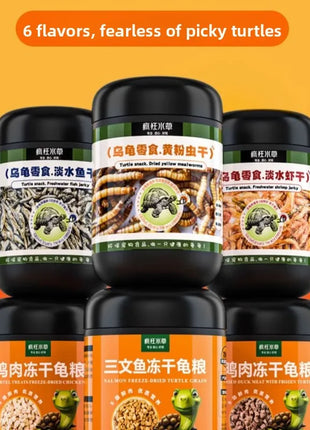 FKSC Turtle Food Mix - Freeze-Dried Shrimp/Mealworm/Fish & Chicken - Protein Rich Treat for Red-Ear Sliders & Aquatic Turtles - Riparo82