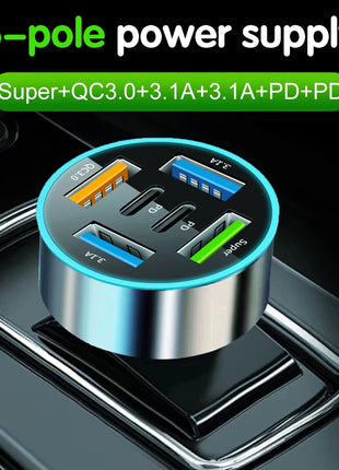 250W 5 Ports Car Charger Fast Charging PD QC3.0 USB C Car Phone Charger Adapter With Voltage For iPhone Samsung Huawei Xiaomi - Riparo82