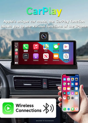 10.26" Carplay Screen Rearview Mirror Dash Cam Android Auto 4K 3840*2160P WIFI BT GPS Navigation Video Recorder Car DVR Camera - Riparo82