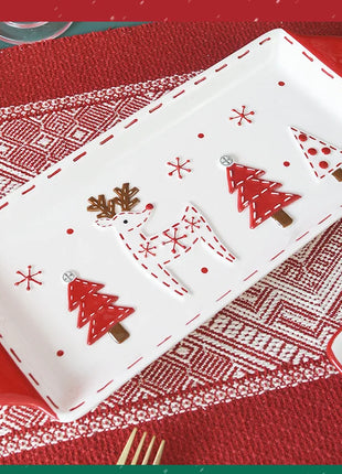 Piatto in ceramica per albero di Natale in rilievo nordico Piatto rettangolare creativo Stoviglie in porcellana Decorazioni natalizie Utensili da cucina per la casa - riparo82