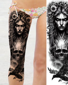 1 Sheet Full Arm Evil Witch Vampire Temporary Tattoos Sleeve Halloween Scary Skull Tatoo Waterproof Horrible Fake Tattoo Sticker - Riparo82