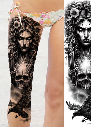 1 Sheet Full Arm Evil Witch Vampire Temporary Tattoos Sleeve Halloween Scary Skull Tatoo Waterproof Horrible Fake Tattoo Sticker - Riparo82