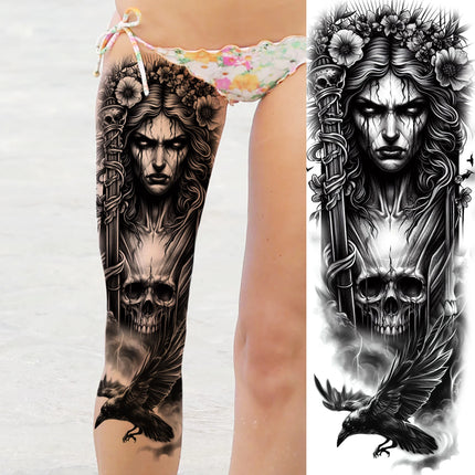1 Sheet Full Arm Evil Witch Vampire Temporary Tattoos Sleeve Halloween Scary Skull Tatoo Waterproof Horrible Fake Tattoo Sticker