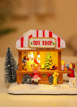 LED Musica natalizia Casa di popcorn Decorazione natalizia Scena Villaggio Statua rotante Decorazioni natalizie per la casa Decorazioni per il desktop Regalo di Natale per bambini