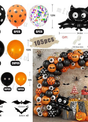 Halloween Bat Balloon Garland Arch Kit Black Orange Ballon 3D Bat Spider Sticker Eye Pumpkin Halloween Party Decoration Supplies - Riparo82
