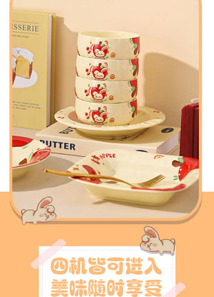 Set di stoviglie natalizie in ceramica, design simpatico cartone animato con mela, piatti da cena occidentali a tema festa, per piatti da dessert per torte, decorazioni per la casa - riparo82