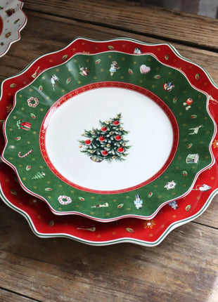 Tesoro tedesco Porcellana dura Giocattolo natalizio Joy Piatto piano multi-angolo Tazza di Natale Piattino Ciotola Candeliere - riparo82