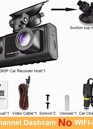 3 Lens Car DVR Camera HD 1080P Inside Vehicle Dash Cam Three Way Front and Rear DVRs Recorder Video Registrator Dash Camcorder - Riparo82