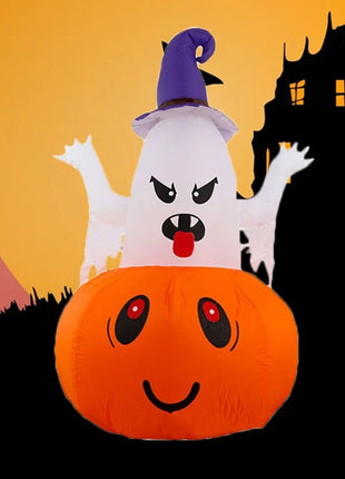 Halloween 1.5m Inflatable Luminous Decoration White Ghost Hat Pumpkin Built-in LED Light Ghost Christmas Outdoor Indoor Ornament - Riparo82