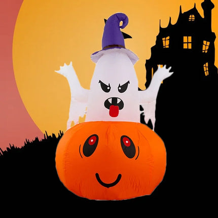 Halloween 1.5m Inflatable Luminous Decoration White Ghost Hat Pumpkin Built-in LED Light Ghost Christmas Outdoor Indoor Ornament