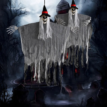Halloween pumpkin Hanging Ghost party decorations hanging green light light-emitting sound props yard Ghost House Decoration