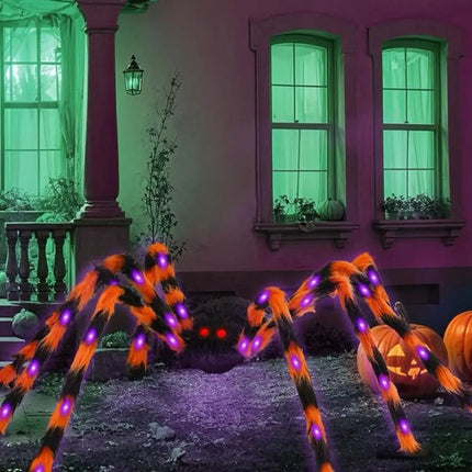 Practical 8 Modes Halloween Spider Web Lights Glow 250 LEDs LED Spider Net Hanging 5m Scary Giant Spider Haunted House