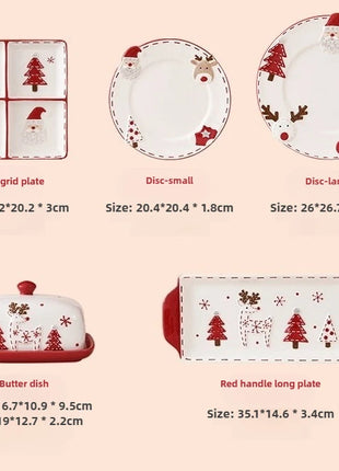 Set di piatti di Babbo Natale dipinti a mano nordici Set di stoviglie per tazze d'acqua con teiera sigillata in ceramica a rilievo rosso - riparo82