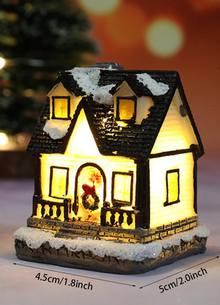 Incandescente inverno decorazione festa di natale mestiere resina di natale luminoso piccola casa ornamento romantico edificio in miniatura del villaggio
