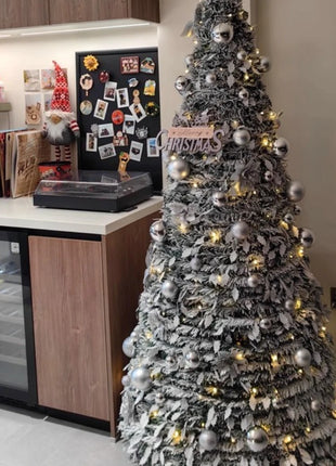 1.5M-2.25M Albero di Natale Allungabile PVC Floccato Albero di Natale Premium Denso Pino Artificiale Salvaspazio Pieghevole Ornamenti natalizi