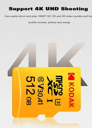Scheda di memoria MicroSD KODAK 256 GB 128 GB FINO A 100 MB/s Class10 U3 32 GB 64 GB Scheda di memoria TF Microsd per PC Samrtphone