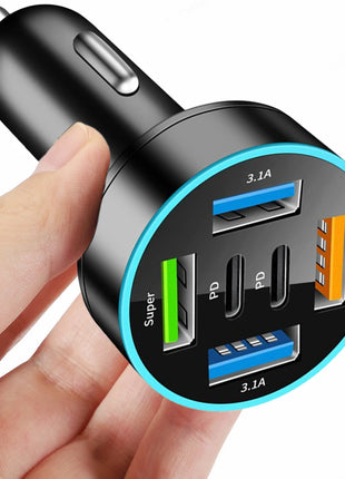 250W 5 Ports Car Charger Fast Charging PD QC3.0 USB C Car Phone Charger Adapter With Voltage For iPhone Samsung Huawei Xiaomi - Riparo82
