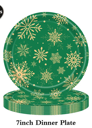 Piatti da tavola usa e getta natalizi Tovaglioli Tazze Fiocco di neve Piatto da dessert rosso verde per cena per forniture per feste invernali di buon Natale - riparo82
