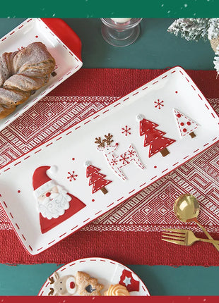 Piatto in ceramica per albero di Natale in rilievo nordico Piatto rettangolare creativo Stoviglie in porcellana Decorazioni natalizie Utensili da cucina per la casa - riparo82