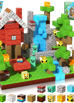 Blocchi magnetici Mine World Magnetic Forest House Brick Cube Toys Set STEM Sensoriale 2025 Miglior regalo per 3+ Boy Girl Kid - riparo82