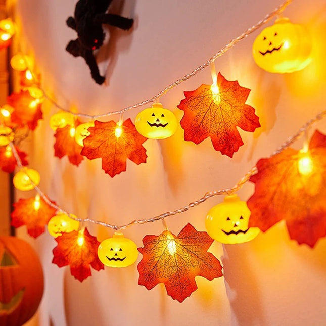 Pumpkin Maple Leaf String Lights Artificial Autumn Leaves LED Light String Fall Decor for Home Party Halloween Thanksgiving