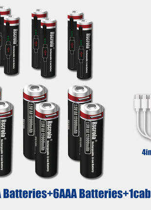 Batterie ricaricabili AA12000mAh AAA 8000mAh ad alta capacità Batterie ricaricabili AA agli ioni di litio Batteria AAA con cavo USB-C - riparo82