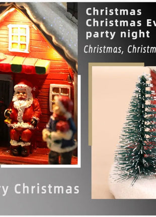 Winter Snow Christmas Village Building Santa House decorazione natalizia con Led Glow Desk Building Home Decor Holiday Ornament Gift