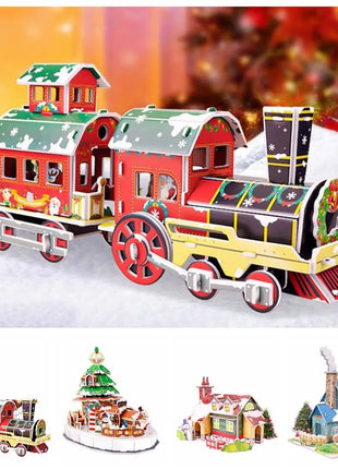 Montessori Casa di Natale Natale Puzzle 3D Treno Albero di Natale Carta di carta Puzzle fatto a mano Modello per bambini fai da te Giocattolo per bambini - riparo82