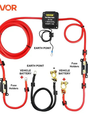 VEVOR Split Charge Relay Kit Voltage Sense Relay Professional 12V 140AMP W/ 2/4/5/6 mtr Battery Cable for ATVs UTVs RVs Camping - Riparo82