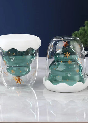 Tazza di Natale Tazza da tè Set di decorazioni regalo di Capodanno Albero di Natale Bicchieri Tazza Decorazione per feste Tazza da caffè Cartone animato Vetro carino - riparo82