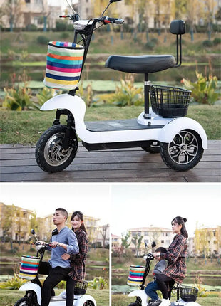 3 Wheel Mini Electric Adult Tricycle For 2 Person 500W Electric Scooter For Old People With Cargo Basket/USB/Fashion Lamp 35KM/H - Riparo82
