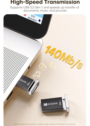 KODAK 128GB Mini USB Flash Drive USB3.2 Pen Memory Drive ad alta velocità 140MB/s 32GB 64GB UDisk Memoria portatile per PC per auto