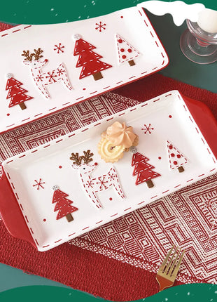 Piatto in ceramica per albero di Natale in rilievo nordico Piatto rettangolare creativo Stoviglie in porcellana Decorazioni natalizie Utensili da cucina per la casa - riparo82