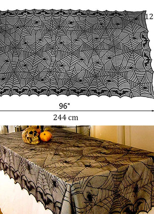Halloween Decoration Black Spider Web Tablecloth Lace Table Runner Fireplace Cover Halloween Party Home Decor Haunted House Prop - Riparo82