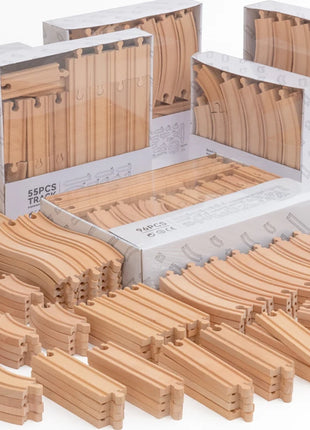 NUOVO Set di binari in legno Pacchetto di espansione per binari in legno di faggio Set di binari ferroviari adatti per tutte le marche Treni Giocattoli per regali per bambini