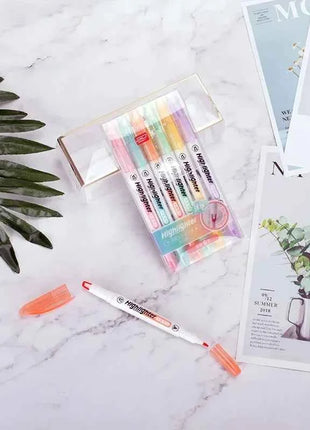 6 Colors/Set Unique Window Tip Highlighter Pen Double Head Pastel Color Midline highlighters Marker School Stationery Supplies